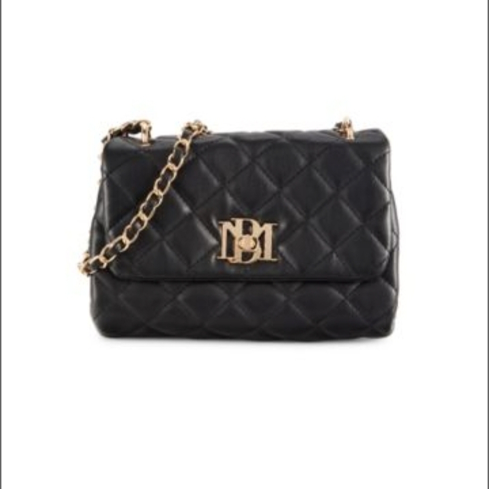 Badgley Mischka Black Quilted Shoulder Bag with Gold Chain